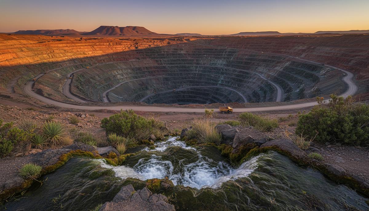 Чили: штраф для Antofagasta за проблемы с учетом воды на руднике Centinela Огромный карьер медного рудника Centinela в чилийской пустыне. На переднем плане – природный родник «Ла-Каскада».