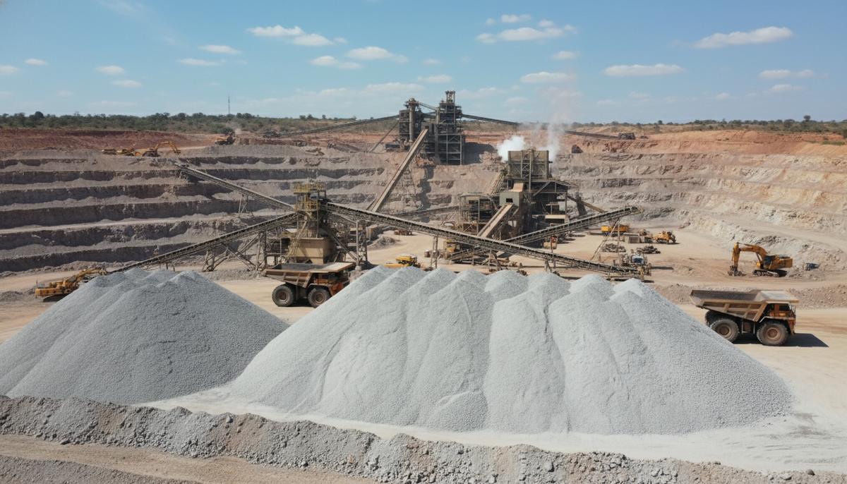 Экспорт лития из Зимбабве: рост объемов не компенсировал падение цен Панорама крупного литиевого рудника в Зимбабве с отвалами сподуменового концентрата и промышленным оборудованием на фоне.