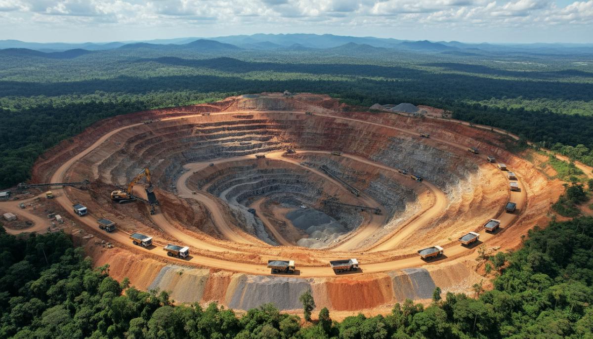 ДРК: Минеральное партнерство с США нуждается в конкретных проектах Панорама крупного открытого карьера в Демократической Республике Конго с тяжелой горнодобывающей техникой, красной почвой и раскопками.