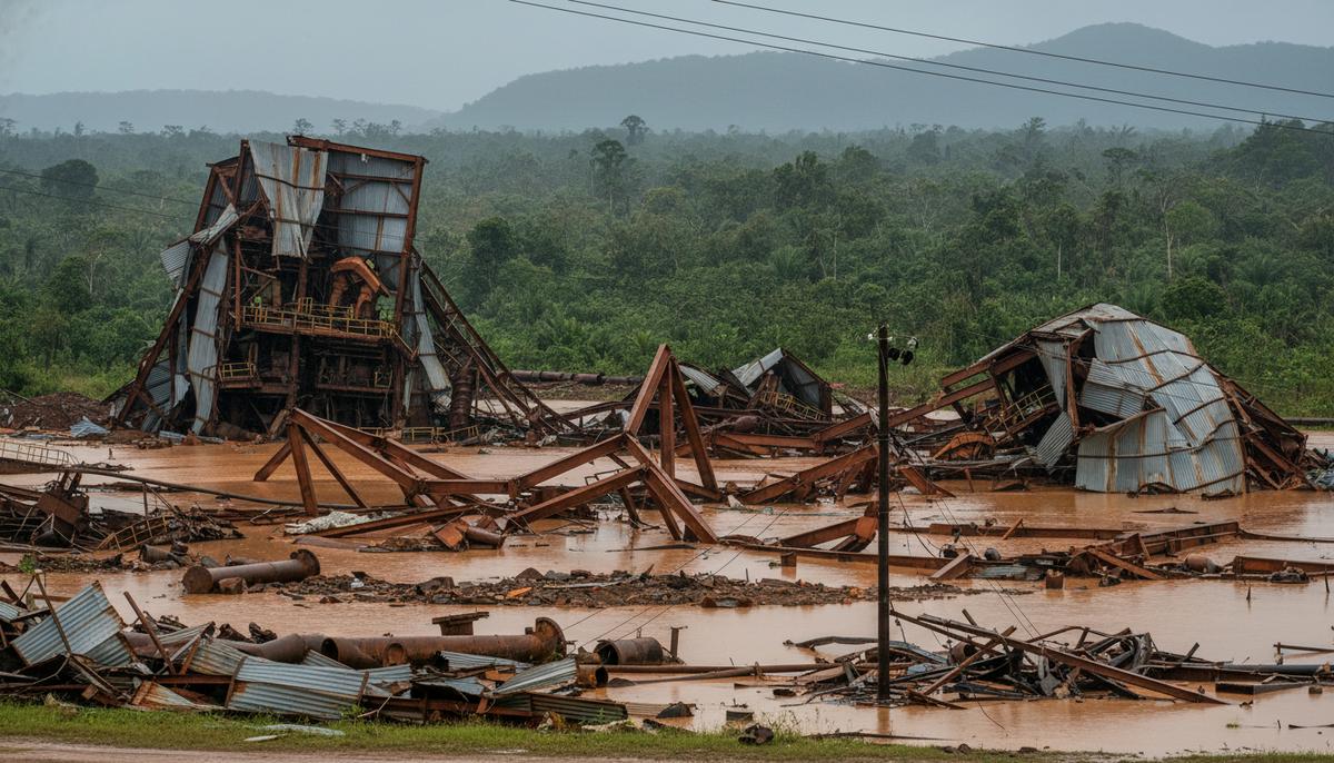 Мадагаскар: циклон остановил добычу никеля и кобальта, возможен рост цен Поврежденный циклонным штормом завод по переработке никеля и кобальта на Мадагаскаре с разрушенными конструкциями и затопленными участками.