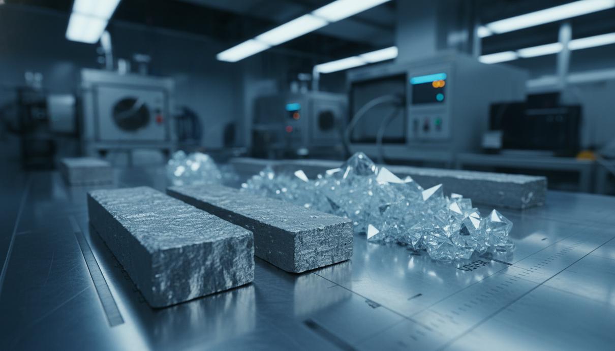 Металлические слитки и кристаллические структуры гафния на стальной поверхности в заводских условиях