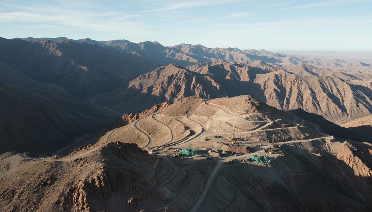 Панорама горной местности в аргентинской провинции Сан-Хуан на месте будущего медного месторождения.