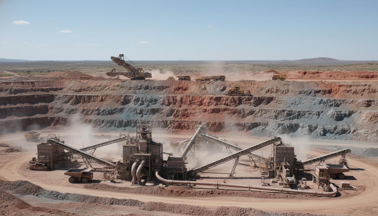 Промышленное оборудование на открытом карьере по добыче редкоземельных металлов в Техасе