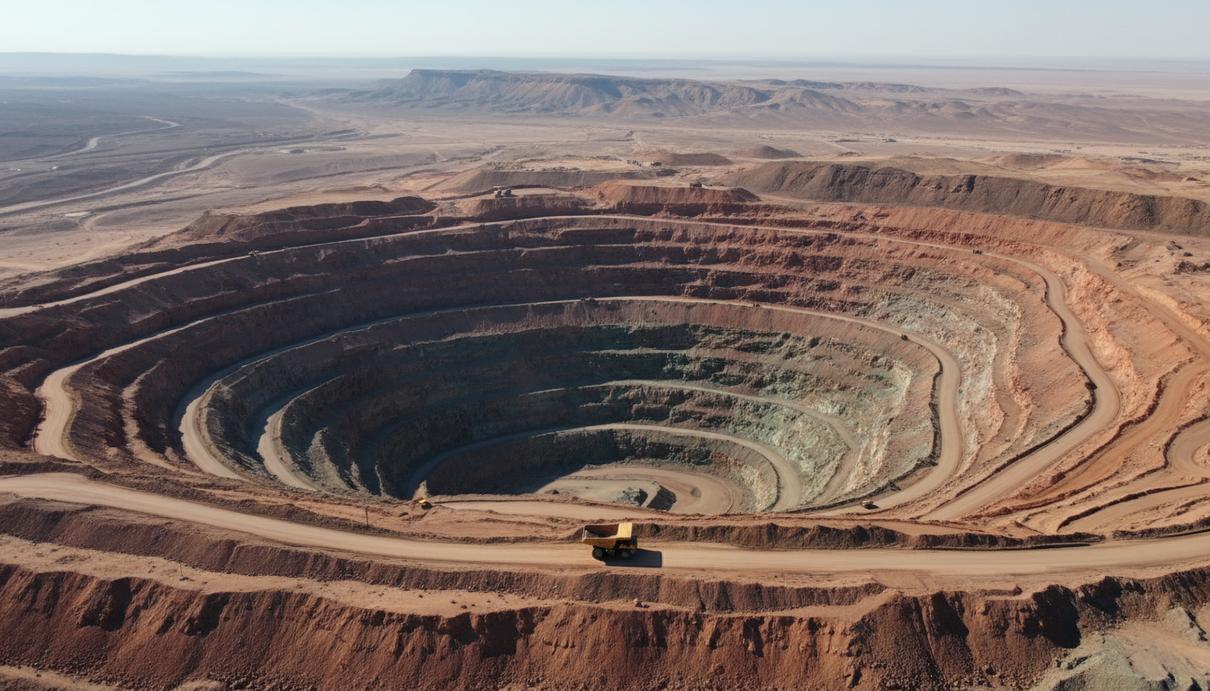 Hindustan Copper намерена купить рудники в Чили для индийского рынка Огромный карьер по добыче меди в чилийской пустыне Атакама, вид сверху. Террасы рудника и большегрузный самосвал.