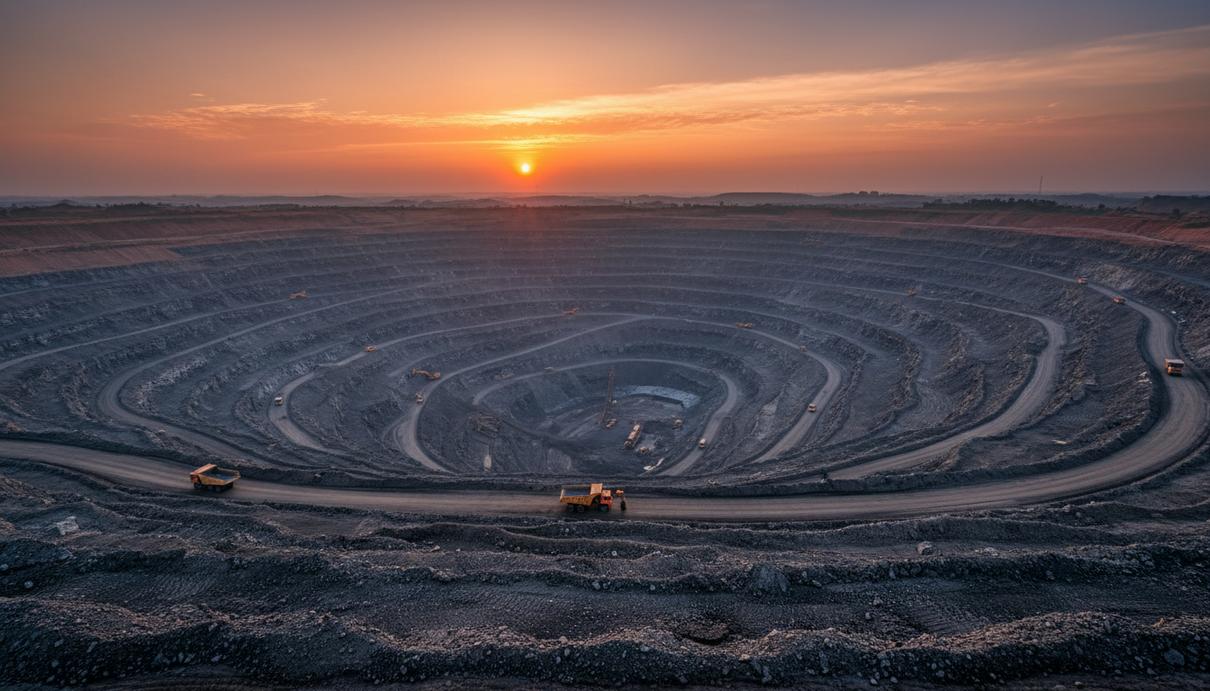 Coal India выведет на IPO 10% акций дочерней Mahanadi Coalfields Огромный угольный карьер в штате Одиша, Индия. Видны многоуровневые террасы разреза и крупная горнодобывающая техника на горизонте.